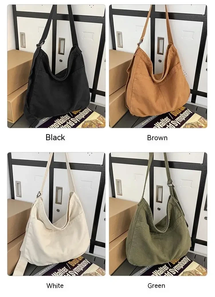 Women's Large Capacity Idle Style Artistic Simple Canvas Bag School College Students