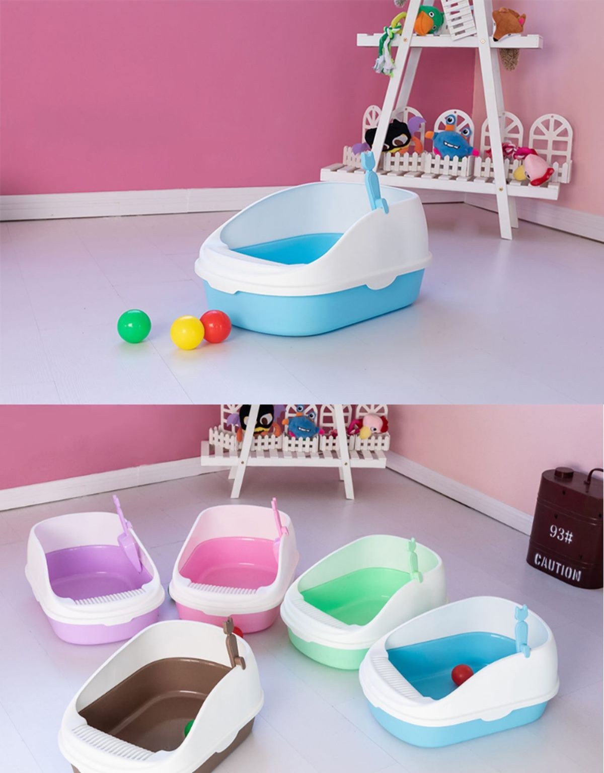 Cat Kitty Litter Tray with Scoop - Blue - L 563926cm