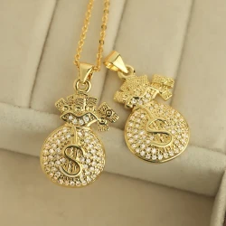 Inlaid Zircon Lucky New Year Wallet Copper Plated Pendant