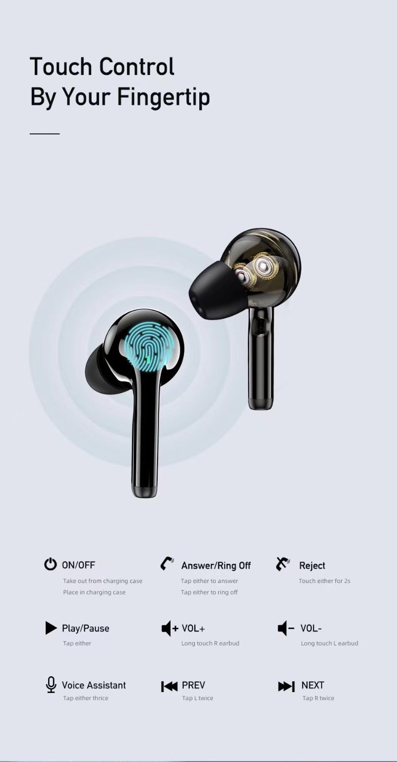 Earbuds With Powerful Sound - Dual Drivers - Charging Case - 8 Hours Playback
