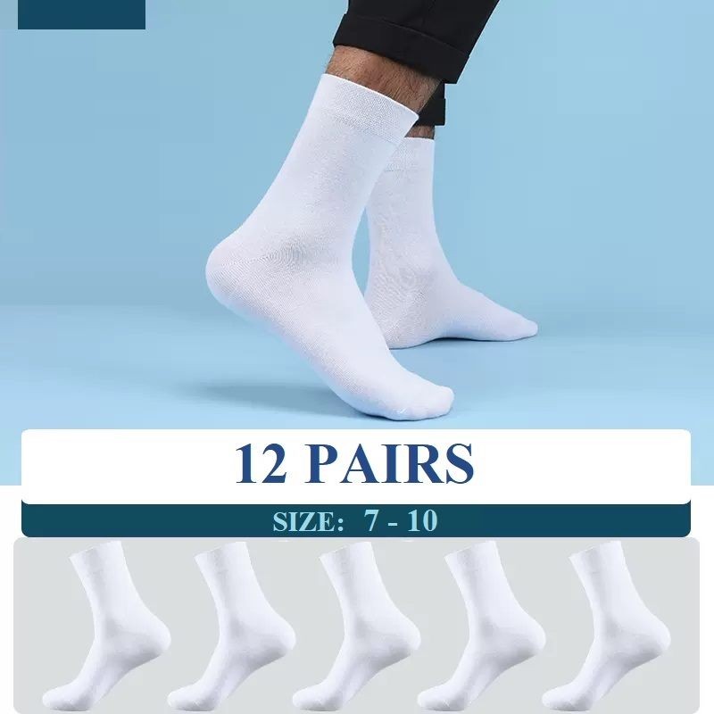12 Pairs White Socks Business Socks Crew Socks Dress Socks Men's SIZE7-10