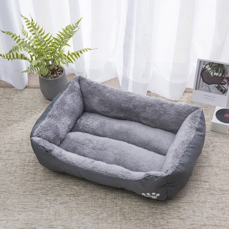 Calming Dog Bed Warming Washable Oxford with Soft Cotton and Coral Fleece Grey