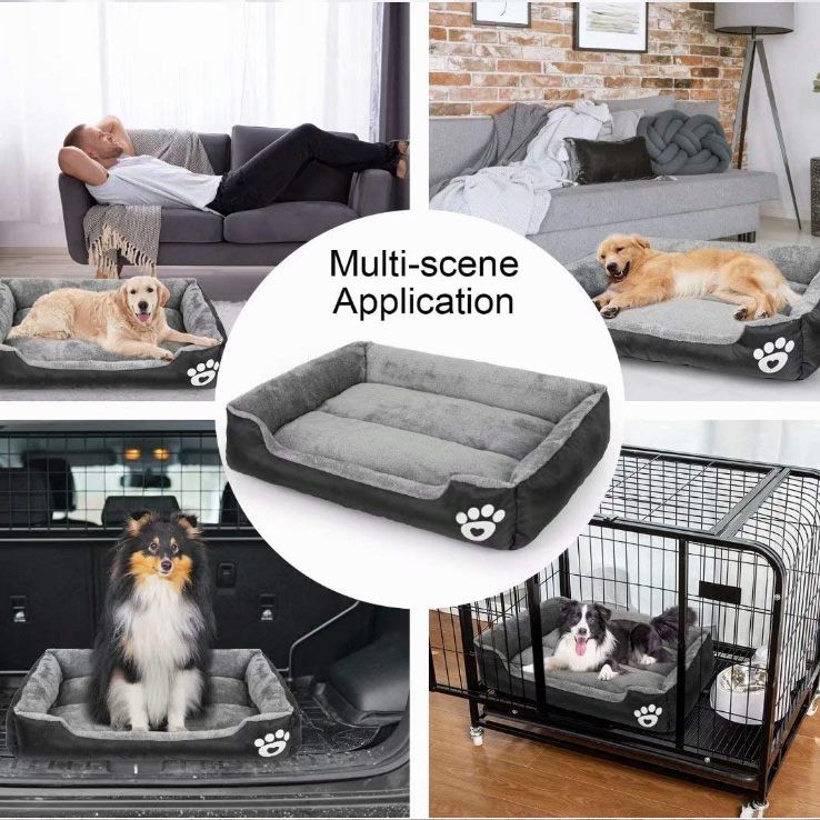 Calming Dog Bed Warming Washable Oxford with Soft Cotton and Coral Fleece Blue