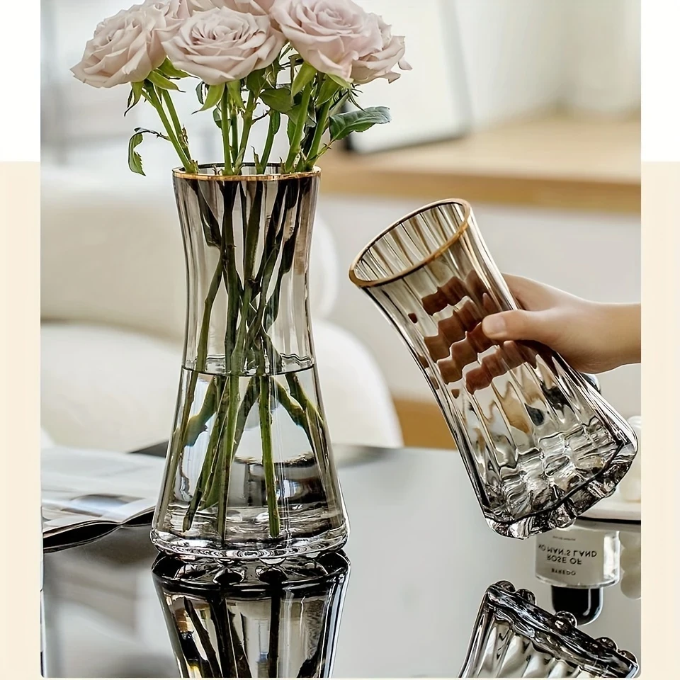 Contemporary Striped Glass Bud Vase, Cylinder Shape Artistic Decorative Vase for Home, Living Room, Bedroom, Coffee Table, Office Desk, Reception