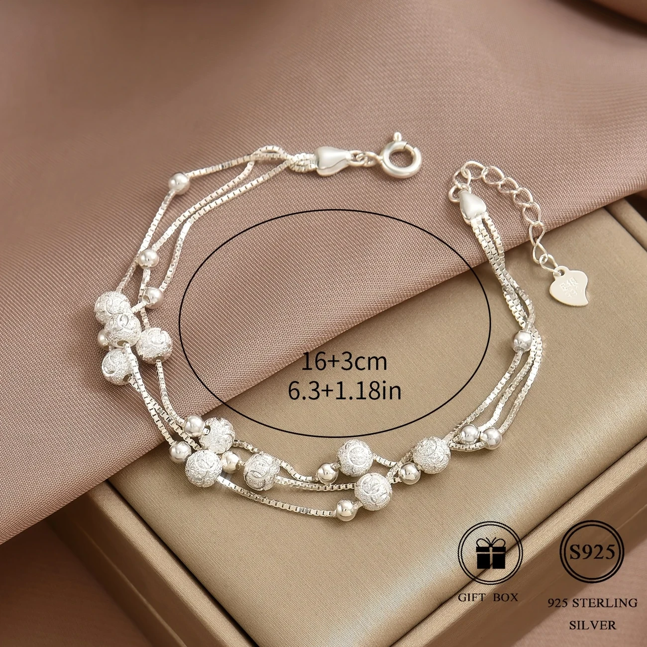 Fashionable and Versatile S925 Silver Bead Tennis Chain Multi-layered Wristband Gift Total Weight 4.65G
