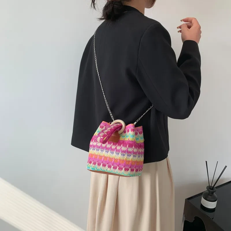 Spring Shoulder Fashion Simple Chain Bucket Bag