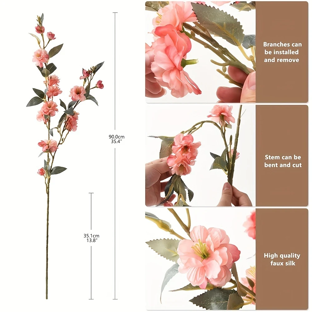 6pcs Cherry Blossom Branches Artificial Blossom Flowers Fake Plum Flowers for Vase, Floor Arrangements, Wedding, Party, Office, Living Room Decor