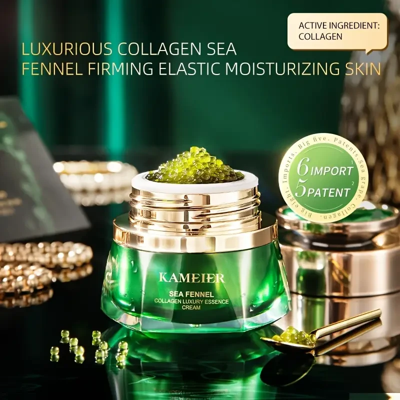Collagen Sea Fennel Firming Essence Cream - Hydrating Anti-Wrinkle Gel with Hyaluronic Acid & Glycerin for All Skin Types, Unisex Adult, Low Allergy, Collagen Rich