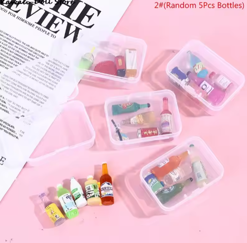 5PCS 1:12 Scale Cute Mini Dollhouse Miniature Drink Bottle Cake Desserts Bento Food Pretend Play Food Toy Kitchen Accessories