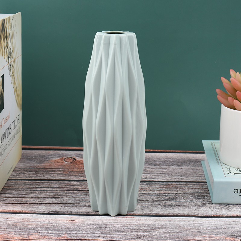 1PC White Imitation Ceramic Flower Vase - Elegant Home Decoration Plastic Flower Pot for Living Room Flower Arrangements