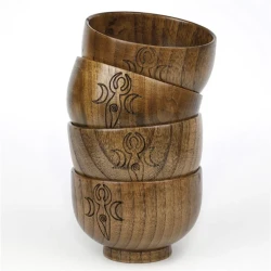 Pentagram Wooden Bowl With Three-phase Moon Goddess Storage Bowl Altar Decoration