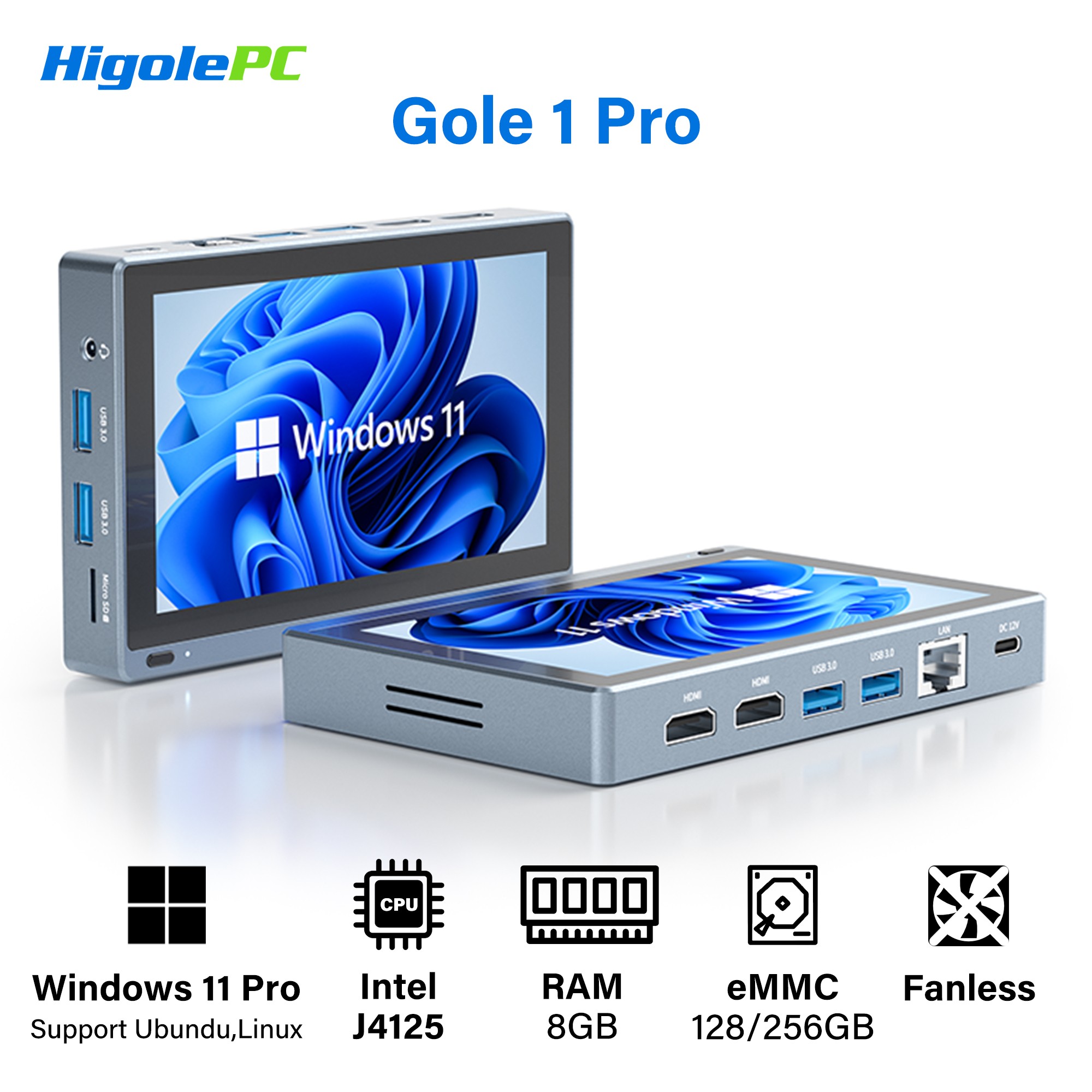 Higole Gole 1 Pro 5.5'' Fanless Intel J4125 Mini PC with Windows 11