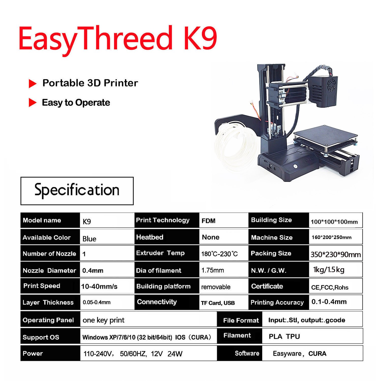 EasyThreed K9 Mini 3D Printer Entry-Level, Easy-to-Use 3D Printing Solution