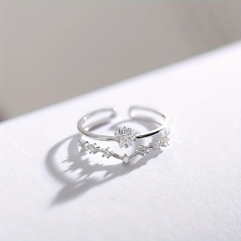 Elegant Adjustable Open Ring for Women | Double Layered Star Design with Cubic Zirconia | Daily Wear & Special Occasion Jewelry