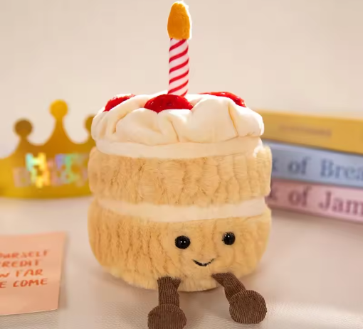 Lifelike Strawberry Cake Plush Toys Cute Stuffed Fruit Ice Cream Snack Plush Birthday Cake Candle Party Decor Gift for Kids Baby