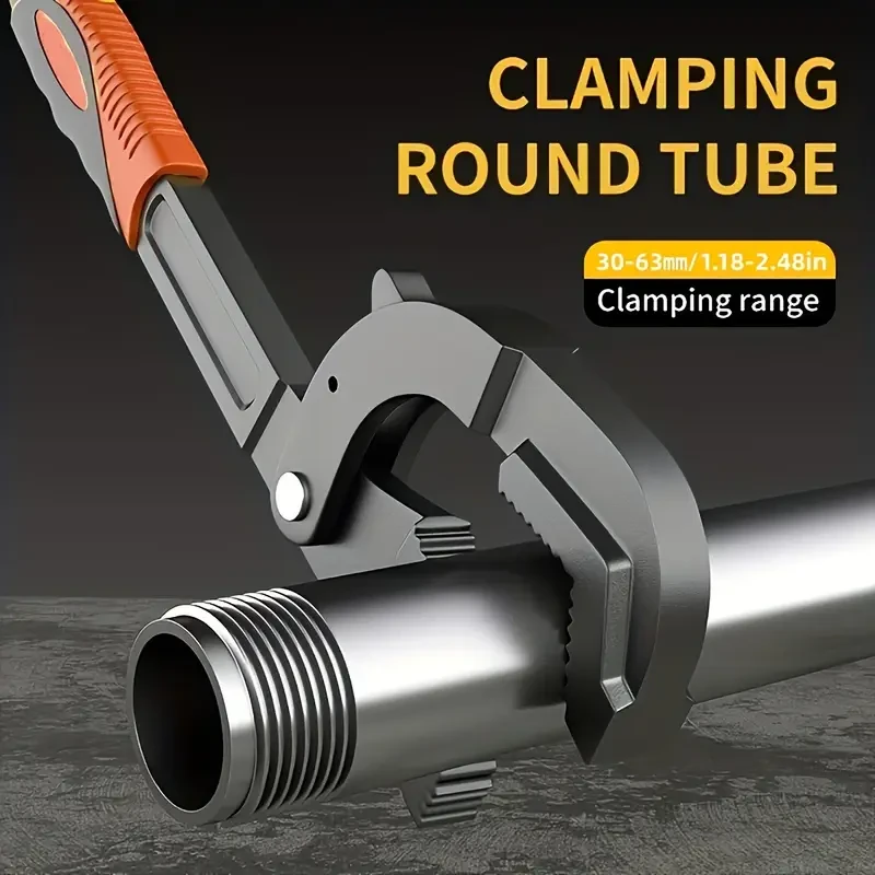 1pc ProMaster High Carbon Steel Pointed End Universal Wrench, Dual-Handed Quick Grip Pipe Pliers, Portable Manual Spanner with Auto-Locking Jaws