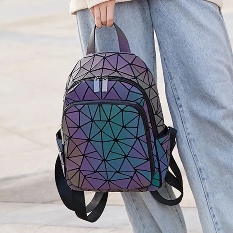 Women's Laser Rhombic Geometry Schoolbag