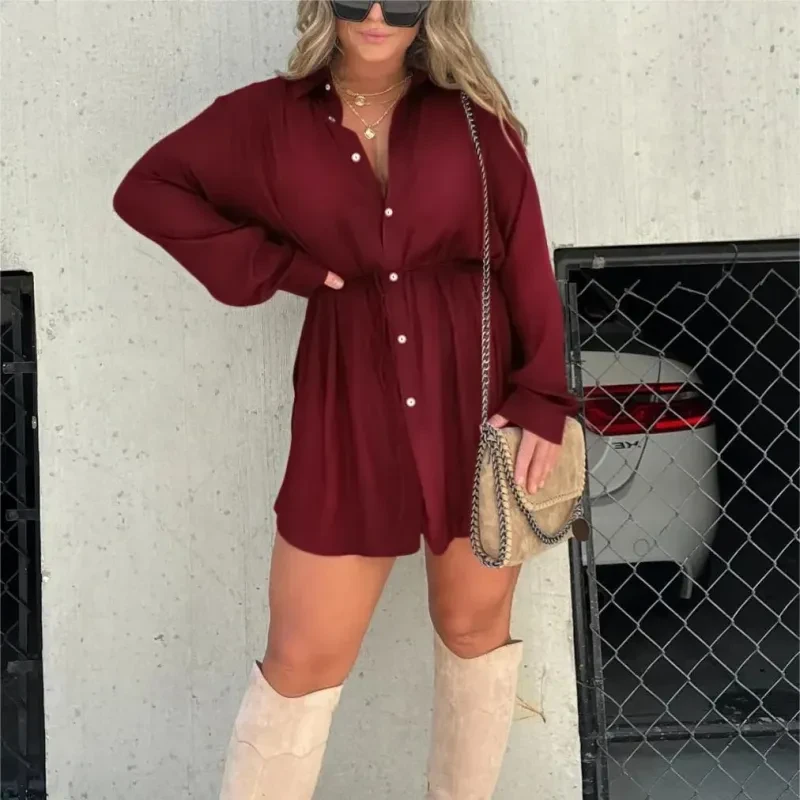 Women's Button-Up Long Sleeve Jumpsuit Dress