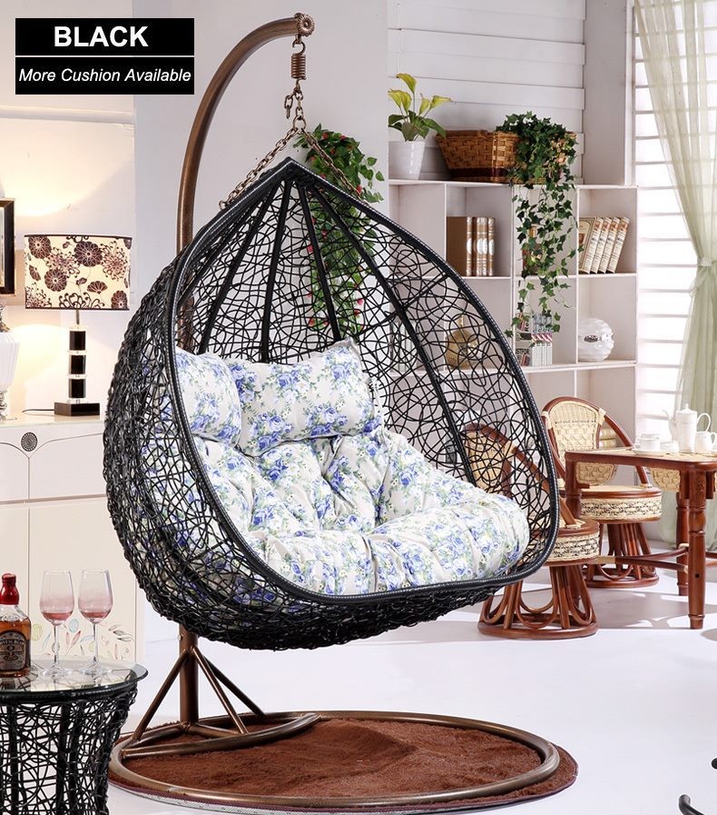 Double Outdoor/Indoor Egg Swing PE Wicker Rattan Hanging