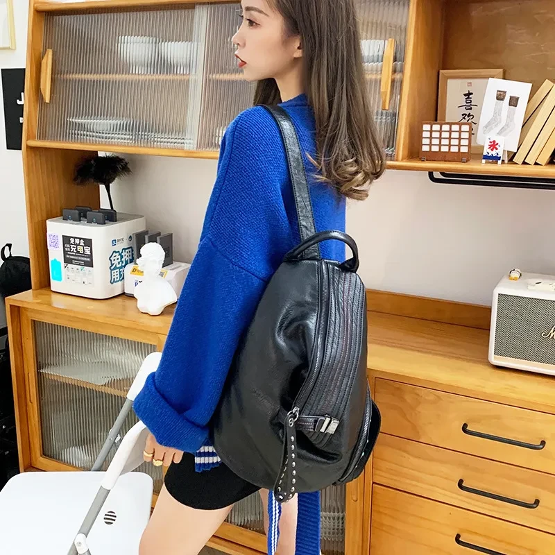 Fashion Leather Double Shoulder Dumpling Backpack