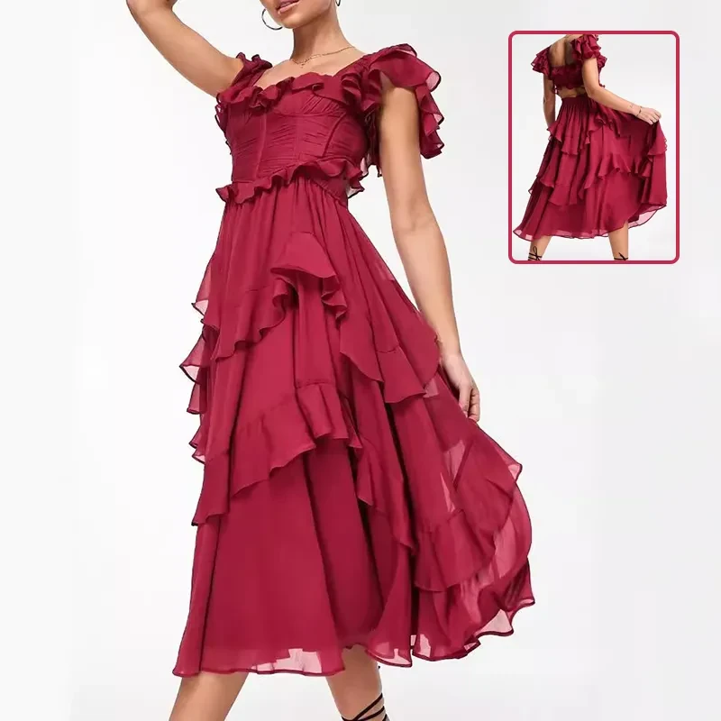 Ruffled Backless Summer Dress For Party Women Clothing
