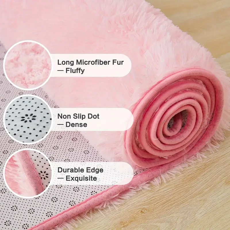 Ultra-Soft Pink Fluffy Area Rug - 600GSM, 35D Sponge Padding, Fire Retardant, Non-Woven Backing, Machine Washable - Perfect for Living Room & Bedroom Decor, Fluffy, Peach Color, Anti-slip