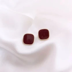 Red Retro Square Dripping Stud Earrings New
