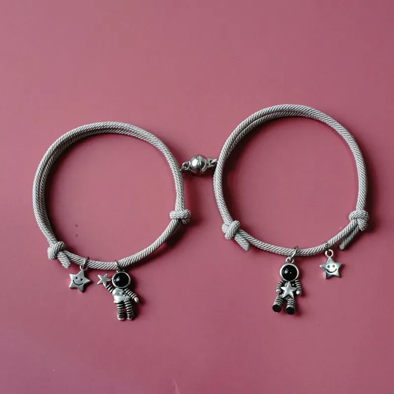 Astronaut and Star Charm Friendship Bracelets - Adjustable Grey Rope