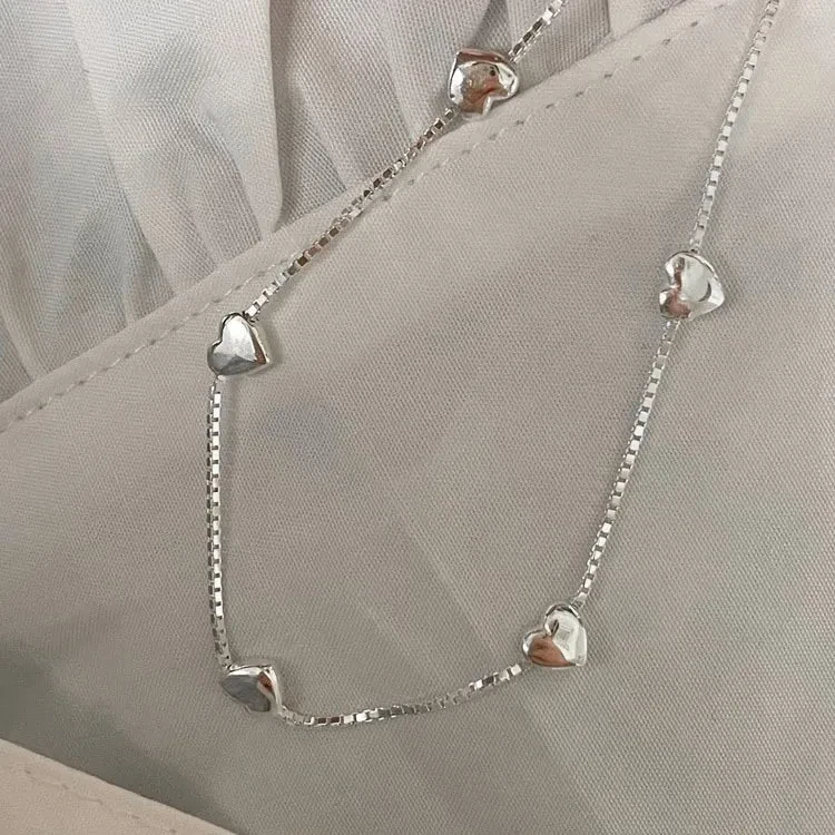 S925 Loving Heart In Sterling Silver Bracelet Female Ins Mori Sweet Temperament