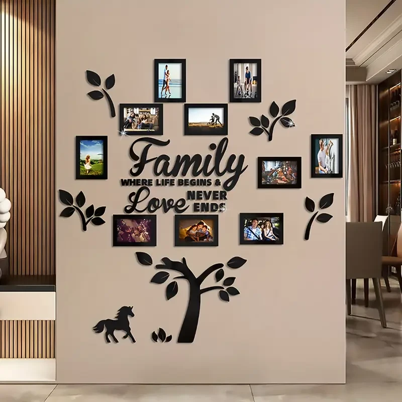 DIY Photo Frame Selfie Gallery Collage With Hanging Template And Wall Mounting Design, Home Tree