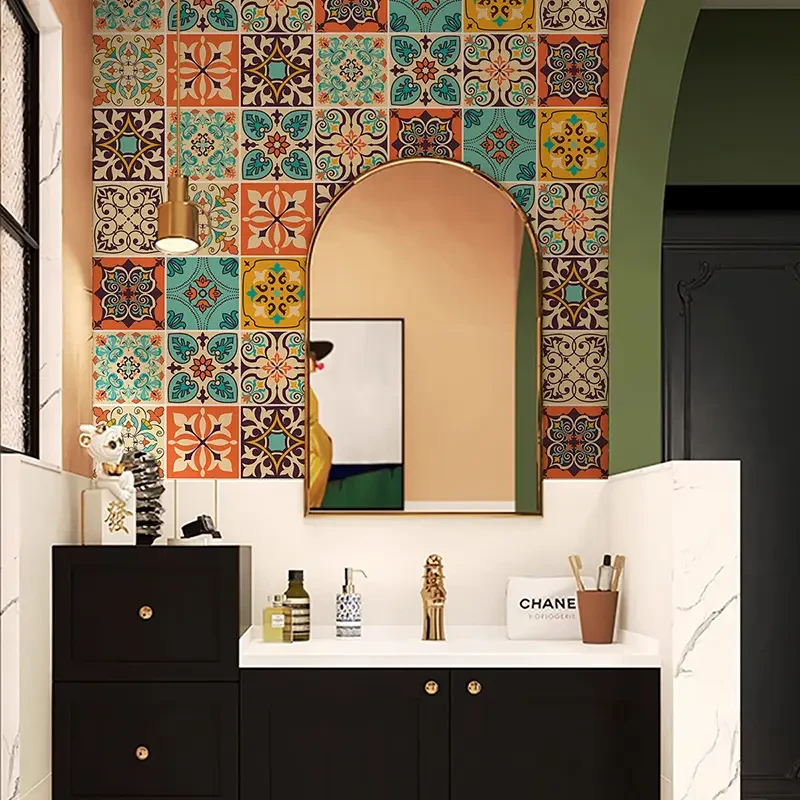 30pcs Waterproof Bohemian Style Tile Self-Adhesive Wall Stickers - Peel And Stick