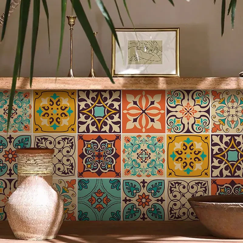 30pcs Waterproof Bohemian Style Tile Self-Adhesive Wall Stickers - Peel And Stick