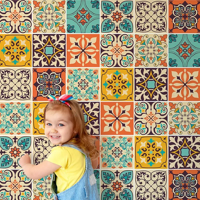 30pcs Waterproof Bohemian Style Tile Self-Adhesive Wall Stickers - Peel And Stick