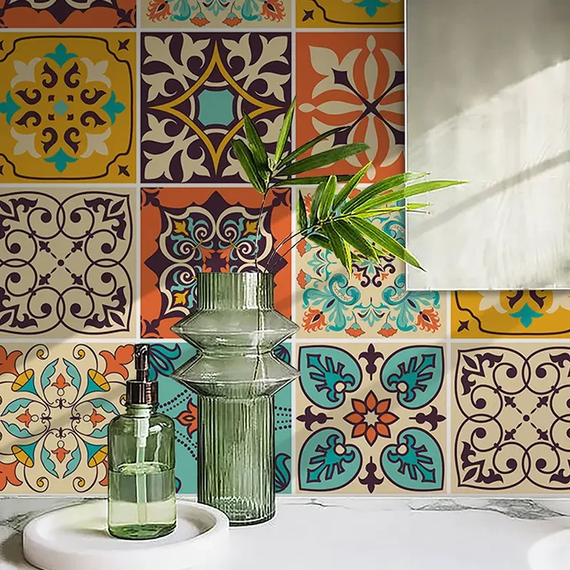 30pcs Waterproof Bohemian Style Tile Self-Adhesive Wall Stickers - Peel And Stick
