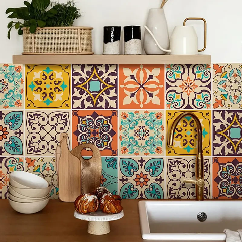 30pcs Waterproof Bohemian Style Tile Self-Adhesive Wall Stickers - Peel And Stick