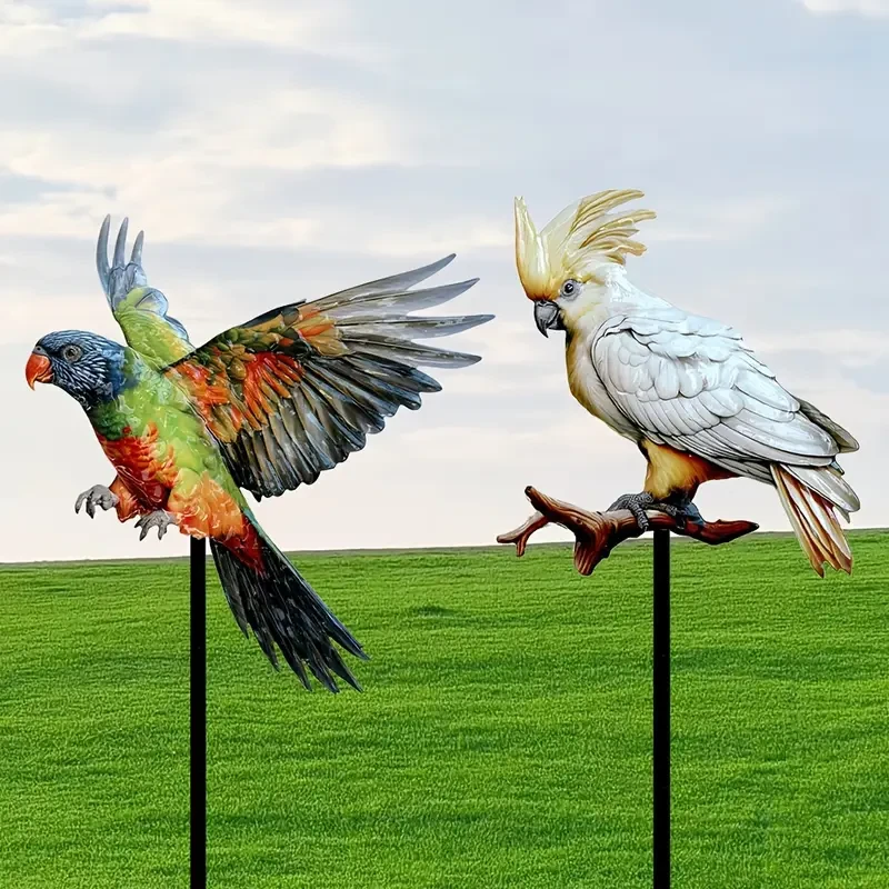 2pcs Set of Metal Parrot Garden Stakes - Durable Outdoor Yard Decor for Patio & Lawn, Perfect for Any Holiday Gift, No Power Needed, Featherless Design