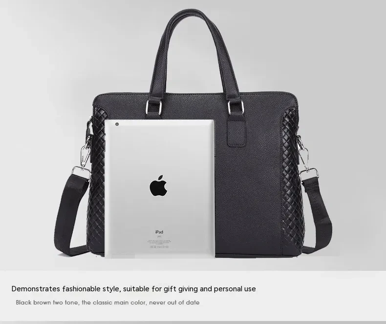 Men's Briefcase Genuine Leather 14-inch Laptop Bag Horizontal Cowhide Business Office Bag