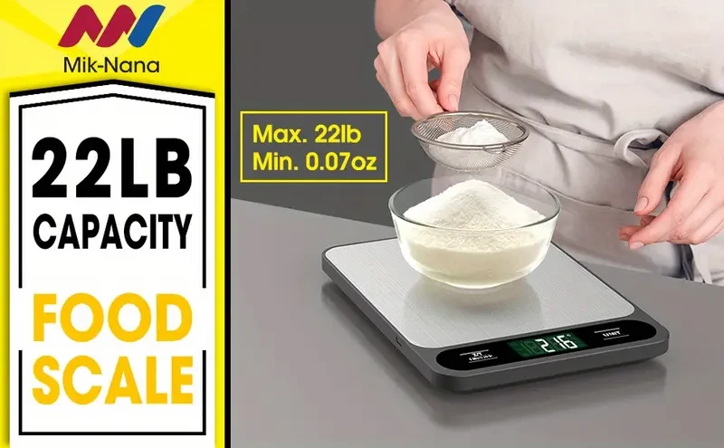 1pc, Food Scale Black, 22lb/10kg Digital Kitchen Scale Grams And Oz For Baking Cooking And Weight Loss, 1g/0.04oz Precise Graduation, Easy Clean Stainless Steel, Kitchen Gadgets, Kitchen Supplies, Kitchen Tools, Kitchen Stuff, Kitchen Accessories