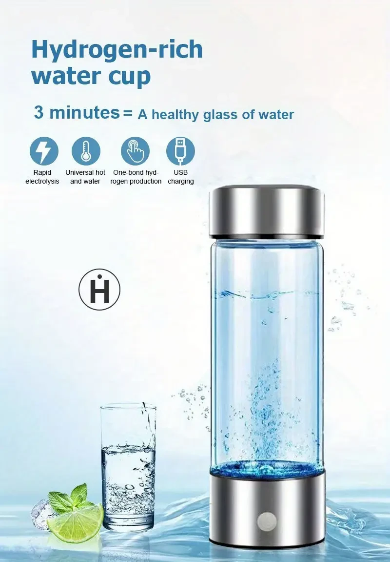 Portable Hydrogen-Rich Water Cup Generator, 420ml Stainless Steel Hydrogen Water Bottle, Rechargeable USB Charged, 36V or Below Voltage, Home, Travel, Office Compatible, Water Ionizer Filter Machine