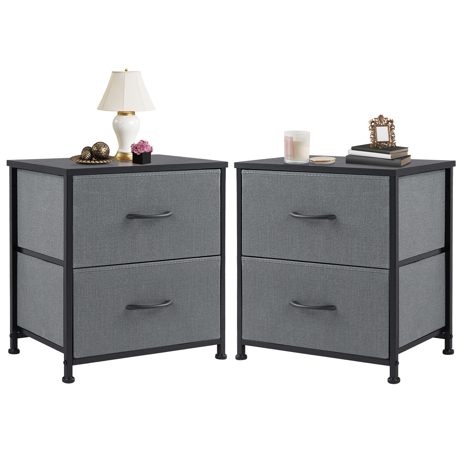 JHK Nightstand with 2 Fabric Drawers - Bedside Sofa Table with Storage, Closet Chest, Clothes Display Cabinet for Bedroom Furniture