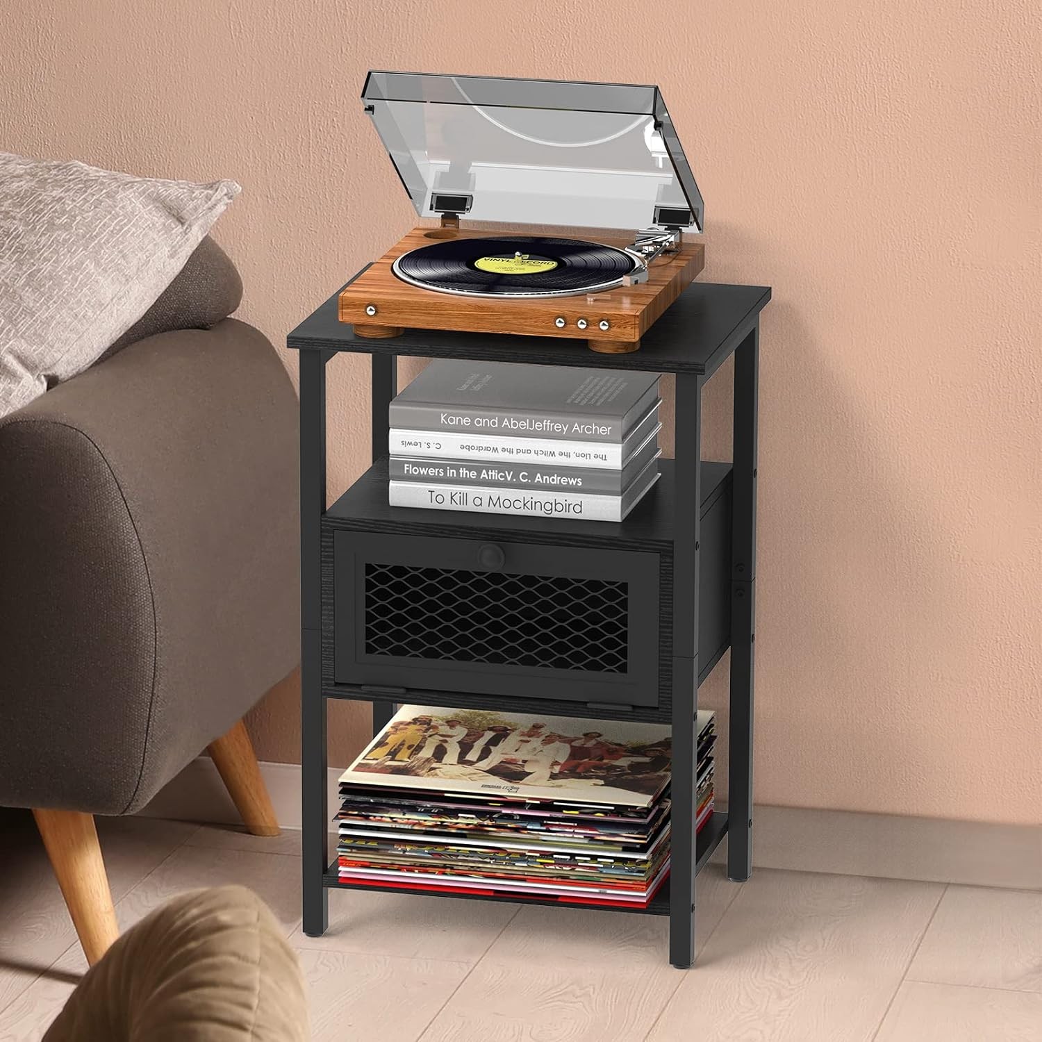 2PCs Modern Nightstand End Table - Side Table with USB Ports, Storage Drawer, and Bedside Table