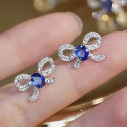 Exquisite Bow Stud Earrings Micro Inlaid Zircon
