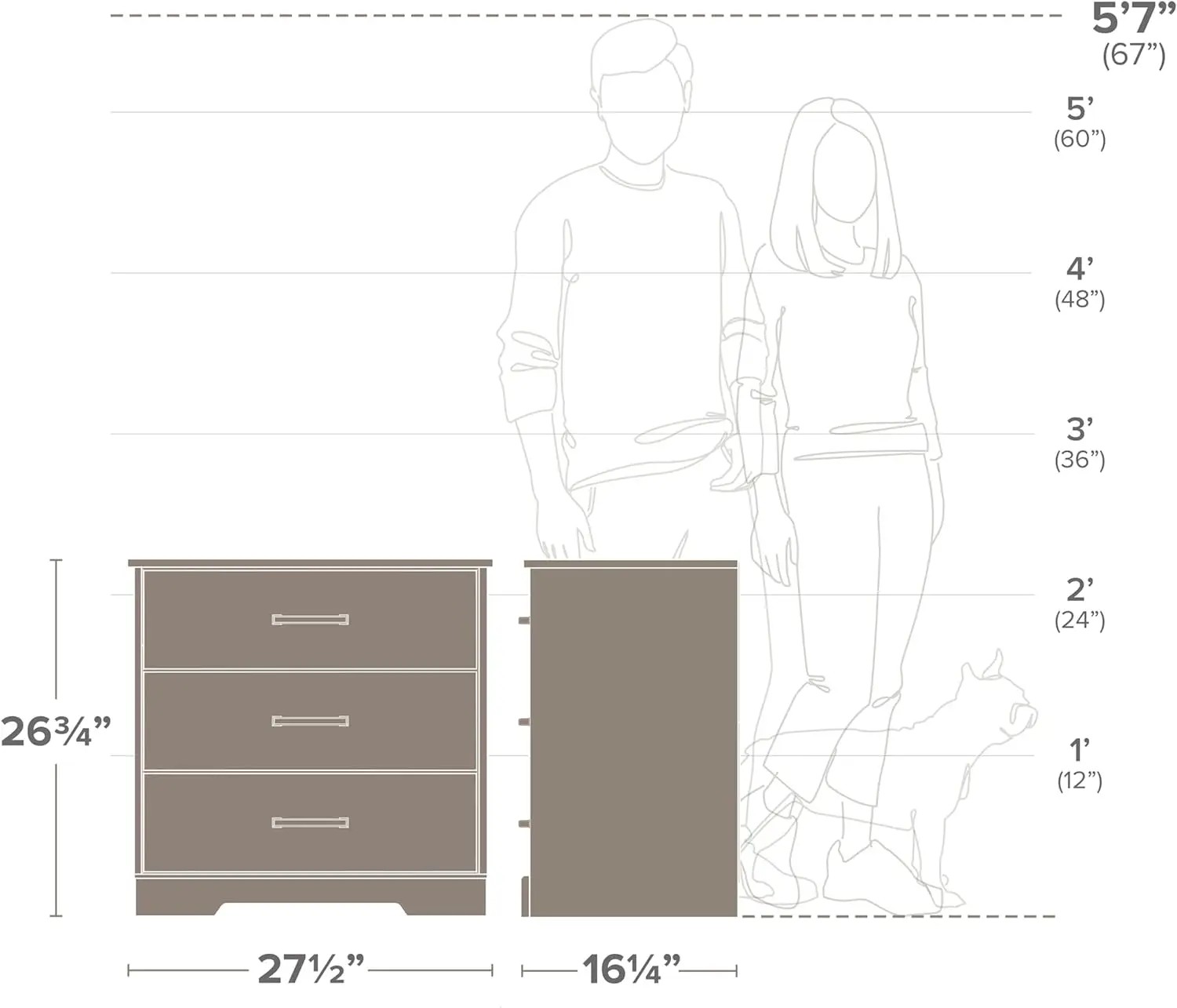 Prepac Rustic Ridge Farmhouse 3-Drawer Nightstand, Washed White, ADNR-1603-1