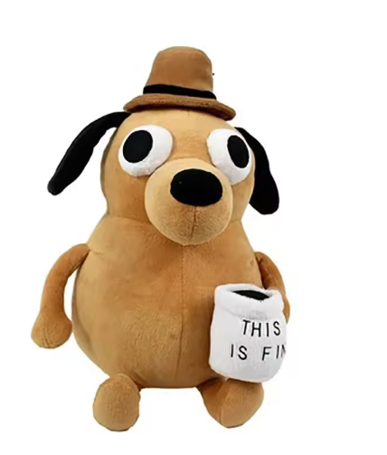 25cm This Is Fine Meme Coffee Dog Plush Toy Soft Stuffed Doll Stuffed Plush Animals Kids Toy Gift for Children Boy Birthday