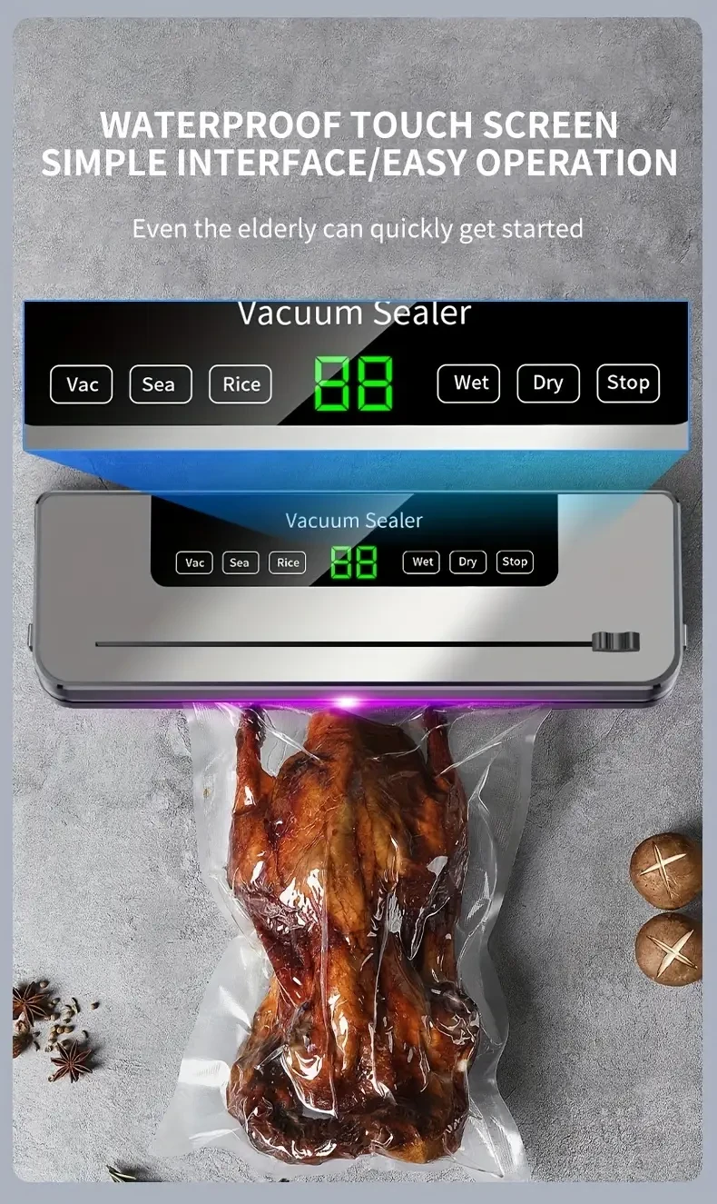 1pc 2024 Electric Vacuum Sealer with Sliding Cutter, Automatic Stainless Steel Food Bag Sealing Machine, USB Powered Heat Sealer with 30 Bags Included, 120W, 36V Max