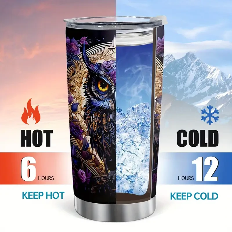 Owl Painting 20oz Tumbler - Vacuum Insulated Travel Mug with Lid