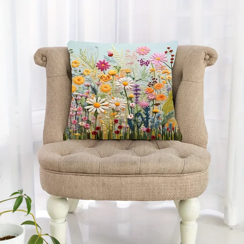 Plant Flower Pattern Polyester Cushion Cover  Elegant Room, Bedroom, and Sofa Decor