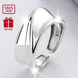 925 Pure Silver Simple Glossy Irregular Pattern Open Ring - Creative Finger Ring Ornament