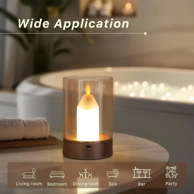 1pc Dimmable Flameless Glass Candle Lamp with Motion Sensor Control Rechargeable Cordless Night Light for Bedroom, Restaurant, Cafe, Warm Light Table Lantern