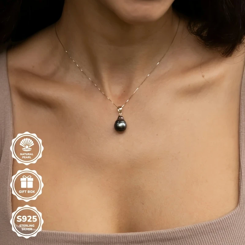 Sea Water Tahitian Pearl Pendant Water Drop Baroque Sea Water Pearl with S925 Silver Seed Buckle